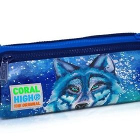 Coral High 22043 Kids Lacivert Koyu Mavi Kurt Desenli Üç Bölmeli Kalem Çantası