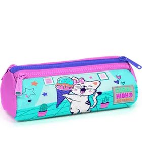 Coral High 22051 Kids Turkuaz Pembe Dondurmalı Kedi Desenli Üç Bölmeli Kalem Çantası
