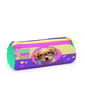 Coral High 22052 Kids Sarı Pembe Sevimli Köpek Desenli Üç Bölmeli Kalem Çantası
