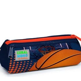 Coral High 22066 Kids Turuncu Lacivert Basketbol Desenli Üç Bölmeli Kalem Çantası