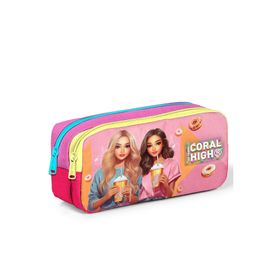 Coral High 22144 Kids Pembe Neon Mercan Fashion Girl Desenli 2 Bölmeli Kalem Çantası