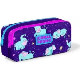 Coral High 22157 Kids Mor Pembe Fil Desenli İki Bölmeli Kalem Çantası