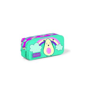 Coral High 22396 KK01 Kids Pembe Su Yeşili Avokado Desenli Simli İki Bölmeli Kalem Çantası
