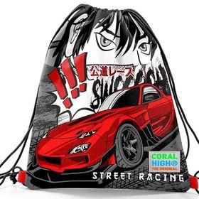 Coral High 22447 Kids Siyah Kırmızı Anime Araba Desenli İpli Büzgülü Sırt Çantası