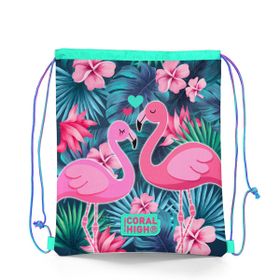 Coral High 22484 Kids Neon Mercan Su Yeşili Flamingo Desenli Ipli Büzgülü Sırt Okul Çantası