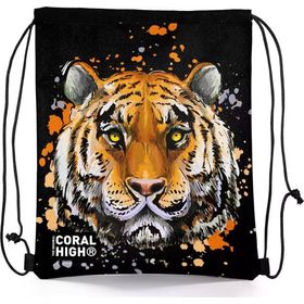 Coral High 22487 Kids Siyah Kaplan Desenli İpli Büzgülü Sırt Çantası