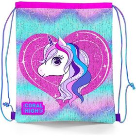Coral High 22697 Kids Mor Pembe Unicorn Desenli İpli Büzgülü Sırt Okul Çantası