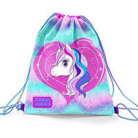 Coral High 22697 Kids Mor Pembe Unicorn Desenli İpli Büzgülü Sırt Okul Çantası