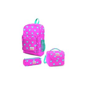 Coral High 23113 Kalp Desenli 3'lü Okul Çantası Seti