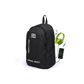 Coral High 23231 K97 Sport Siyah Üç Bölmeli Usb Şarjlı Kulaklık Çıkışlı Sırt Çantası