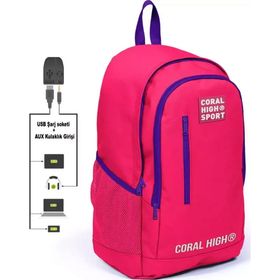 Coral High 23235 K97 Sport Neon Mercan Üç Bölmeli Usb Şarjlı Kulaklık Çıkışlı Sırt Çantası