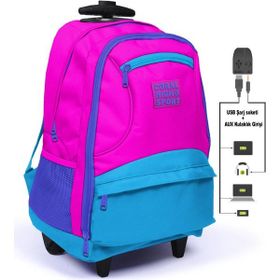 Coral High 23253 Sport Pembe Mavi Dört Bölmeli Usb'li Çekçekli Sırt Çantası