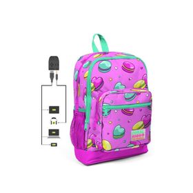 Coral High 23261 Kids Açık Pembe Makaron Desenli Usb Şarjlı Kulaklık Çıkışlı Okul Sırt Çantası