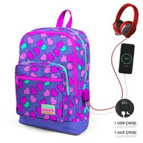 Coral High 23263 Mor Heart Usb+Aux Soketli Sırt Çantası
