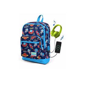 Coral High 23280 Kids Lacivert Uzay Desenli Usb Şarjlı Kulaklık Çıkışlı Okul Sırt Çantası