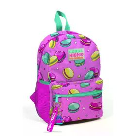 Coral High 23325 Minik Yuva Açık Pembe Su Yeşili Makaron Desenli Iki Bölmeli Sırt Çantası