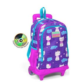 Coral High 23360 Kids Mor Kedi Desenli Işıklı Tekerlekli İki Bölmeli Çekçekli Sırt Okul Çantası