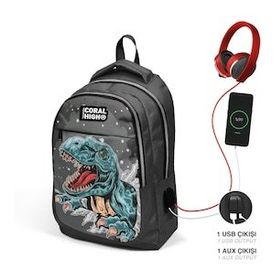Coral High 23420 Gri Dinazorlu Üç Bölmeli Usb Şarjlı Kulaklık Çıkışlı Sırt Çantası