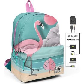 Coral High 23423 Usb-Aux Soketli Flamingo Sırt Çantası Okul Çantası