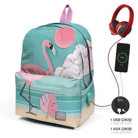 Coral High 23423 Usb-Aux Soketli Flamingo Sırt Çantası Okul Çantası