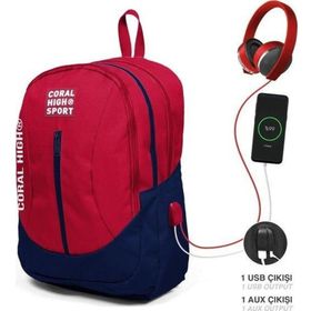 Coral High 23447 Sport USB ve AUX Soketli Kırmızı/Lacivert Renk Okul ve Günlük Sırt Çantası