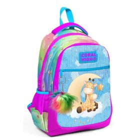 Coral High 23479 K124 Kids Mavi Pembe Zürafa Desenli Üç Bölmeli Okul Çantası