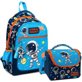 Coral High 23486 Açık Mavi 2'li Set Astronot Desenli Beslenme Okul Çantası
