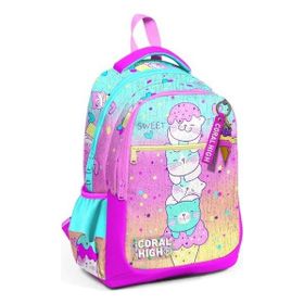Coral High 23648 Kids Renkli Dondurmalı Kedi Desenli Üç Bölmeli Okul Sırt Çantası