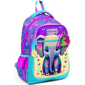 Coral High 23650 Kids Pembe Turkuaz Fil Desenli Üç Bölmeli Okul Sırt Çantası