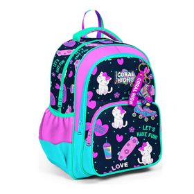 Coral High 23658 Kids Lacivert Pembe Kedili Paten Desenli Üç Bölmeli Okul Sırt Çantası