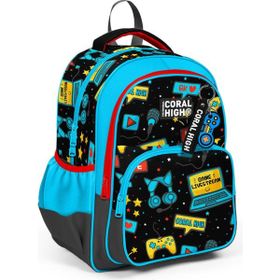 Coral High 23659 Kids Siyah Mavi Gamer Desenli Üç Bölmeli Okul Sırt Çantası