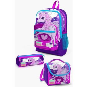 Coral High 23708 Kids Mor Pembe Unicorn Desenli 3’lü Okul Çanta Seti