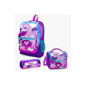 Coral High 23708 Kids Mor Pembe Unicorn Desenli 3’lü Okul Çanta Seti