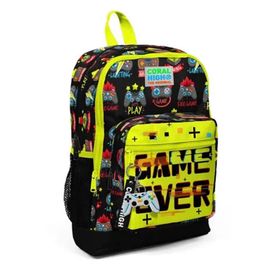 Coral High 23728 Renkli Mini Siyah Neon Sarı Game Over Desenli Çocuk Okul Sırt Çantası