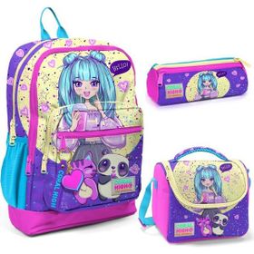 Coral High 23735 Çok Renkli Desenli 3'lü Beslenme Kalemlik Okul Çantası Set