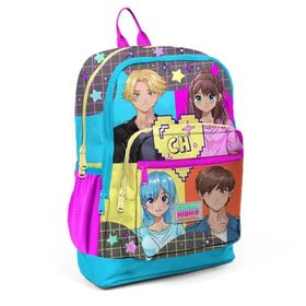 Coral High 23737 K74 Kids Gri Mavi Pembe Anime Desenli Dört Bölmeli Okul Sırt Çantası Okul Çantası