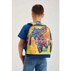Coral High 23742 Kids Fosforlu Sarı Saks Motorsiklet Desenli Dört Bölmeli Okul Sırt Çantası