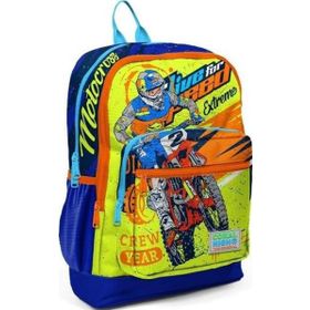 Coral High 23742 Kids Fosforlu Sarı Saks Motorsiklet Desenli Dört Bölmeli Okul Sırt Çantası