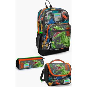 Coral High 23744 Kids Siyah Gri Dinozor Desenli 3’lü Okul Çanta Seti