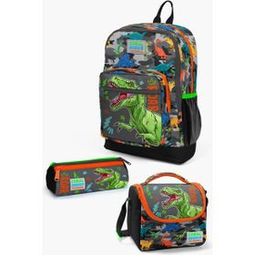Coral High 23744 Kids Siyah Gri Dinozor Desenli 3’lü Okul Çanta Seti