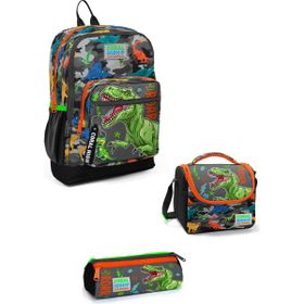 Coral High 23744 Kids Siyah Gri Dinozor Desenli 3’lü Okul Çanta Seti