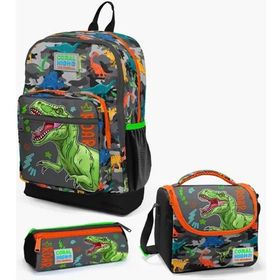 Coral High 23744-MİX3 Kids Siyah Gri Dinozor Desenli 3’lü Okul Çanta Seti Set Okul Çanta