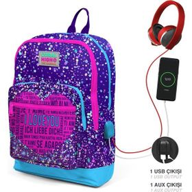 Coral High 23840 Mor Mavi Kalp Desenli Sırt Çantası