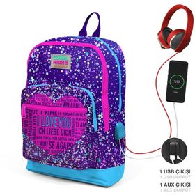 Coral High 23840 Mor Mavi Kalp Desenli Sırt Çantası