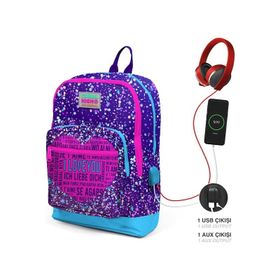 Coral High 23840 Mor Mavi Kalp Desenli Sırt Çantası