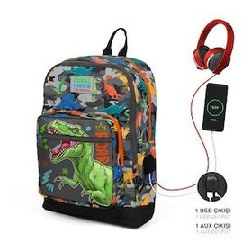 Coral High 23844 Siyah Gri Dinazor Desenli Sırt Çantası