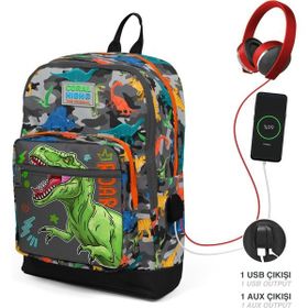 Coral High 23844 Siyah Gri Dinazor Desenli Sırt Çantası