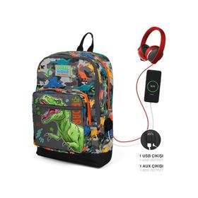 Coral High 23844 Siyah Gri Dinazor Desenli Sırt Çantası