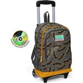 Coral High 23921 Koyu Gri Hardal Yarasa Desenli Üç Bölmeli Çekçekli Çocuk Okul Sırt Çantası