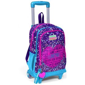 Coral High 23940 Kids Mor Mavi Pembe Kalp Desenli Üç Bölmeli Çekçekli Okul Sırt Çantası
